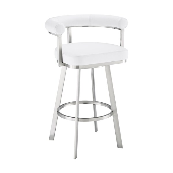 Armen Living Nolagam Swivel Bar Stool in Brushed Stainless Steel with White Faux Leather 840254335684 - main